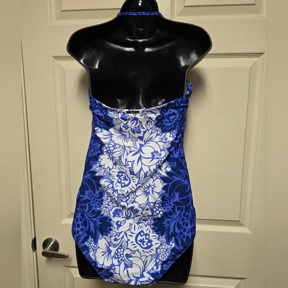 Ralph Lauren Blue Floral Underwire Tummy Control Bandeau Removeable One Piece 14 - Picture 4 of 16